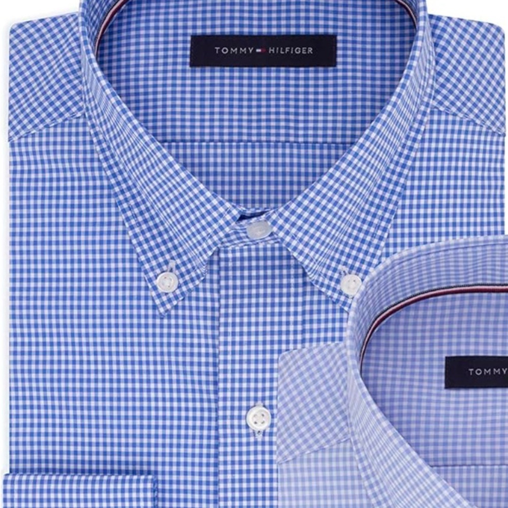 NWT Tommy Hilfiger Men's Dress Shirt Regular Fit Non Iron Gingham 16.5 32/33